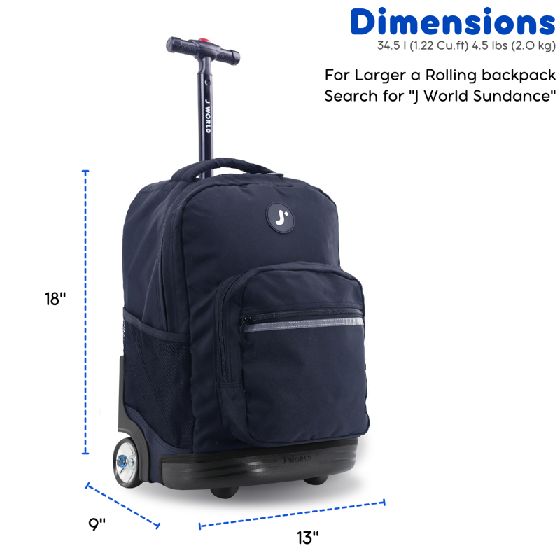 Kids & Adults 18-Inch Rolling Backpack for School & Travel - Multiple Colors