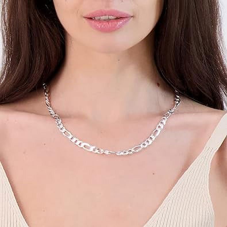 Sterling Silver Figaro Chain Necklace 3-10.5MM Made in Italy Men Women Jewelry