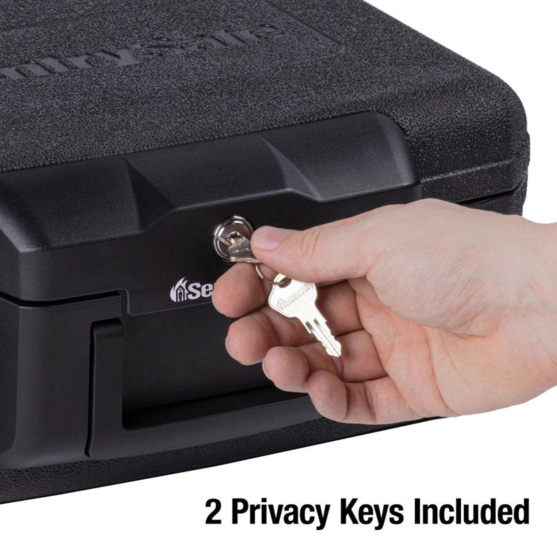 Fire-Resistant Storage Chest with Key Lock, Portable Black Safe, 0.18 Cu Ft