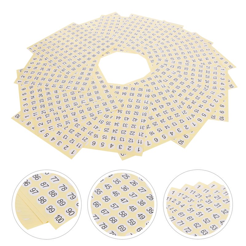 Small Round Number Stickers 1-100 Labels for Home Organization & Crafting