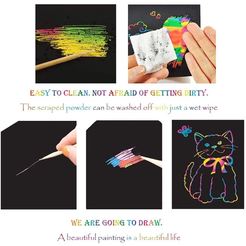 Rainbow Scratch Art Notebooks Set for Kids Creative Drawing and Craft