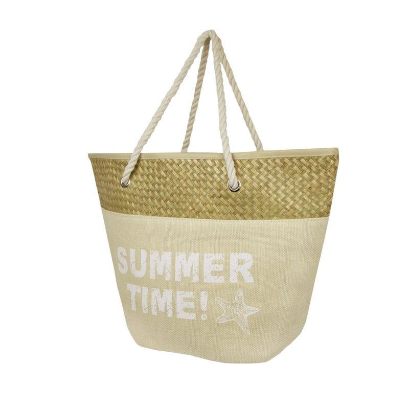 Cotton Straw Beach Tote Bag - Lightweight Summer Unisex Outdoor Towel Carrier