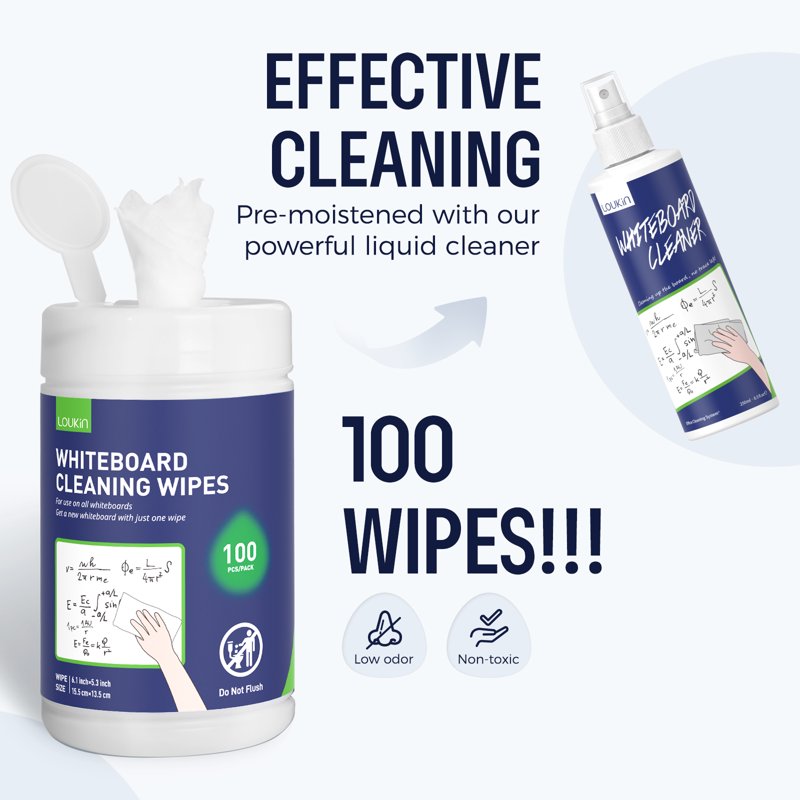 Whiteboard Cleaning Wipes - Non-Toxic Dry Erase Wipes for Mark Residue - 100 Count