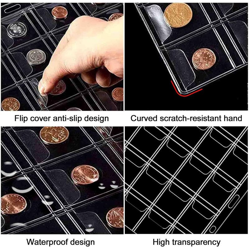420 Pockets Coin Sleeves with Flaps for Coin Collection Binder - Clear, Waterproof, 10 Sheets