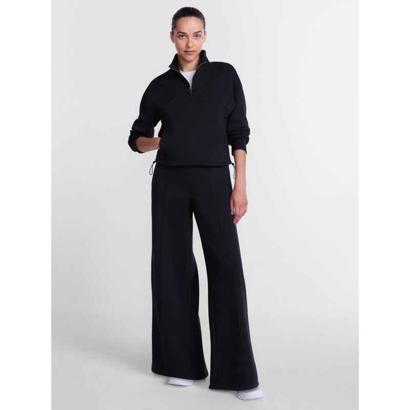 Women's Wide Leg Fleece Pants with Pintuck Details - Relaxed Fit, 30 Inch Inseam