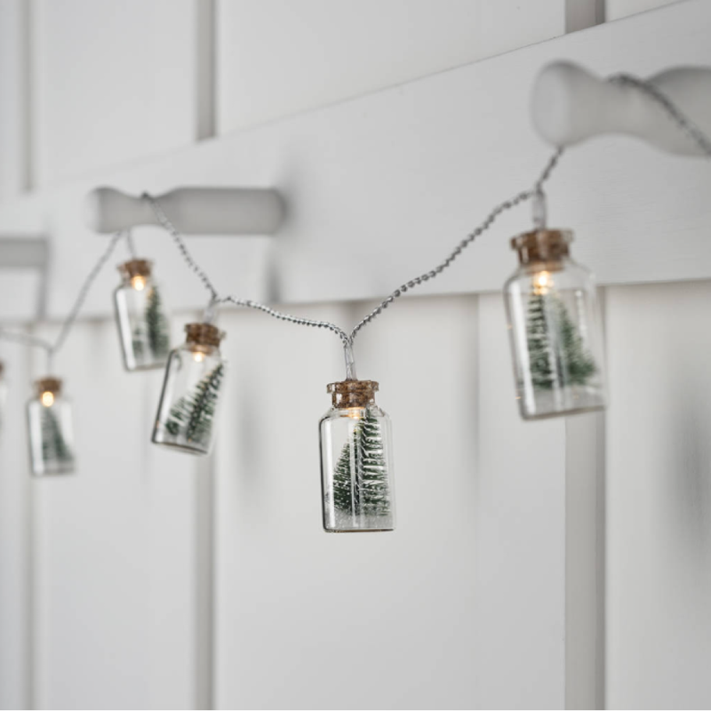 Indoor Christmas String Lights with Glass Drift Bottles - Battery Powered 6.5ft Warm White