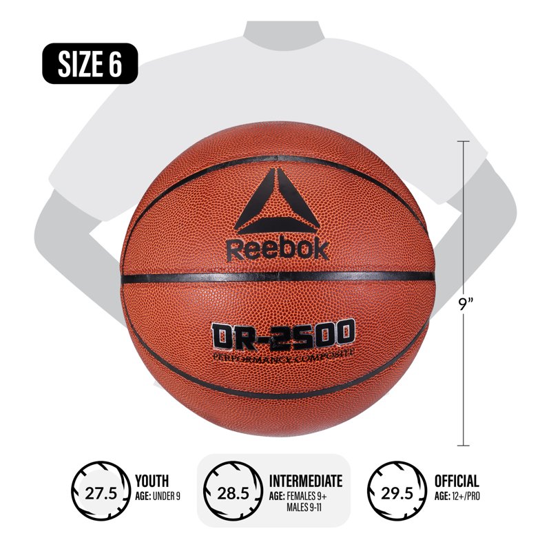 Reebok Size 6 Rubber Basketball for Indoor & Outdoor Play - Includes Pump