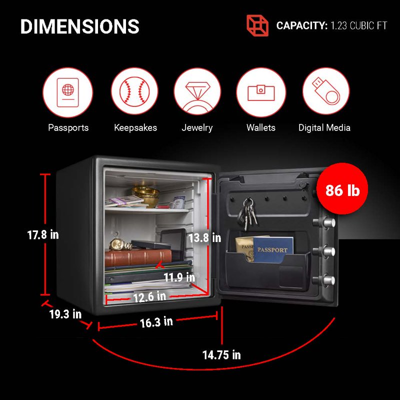 Fire-Resistant Water and Fireproof Safe with Digital Lock 1.23 Cu Ft