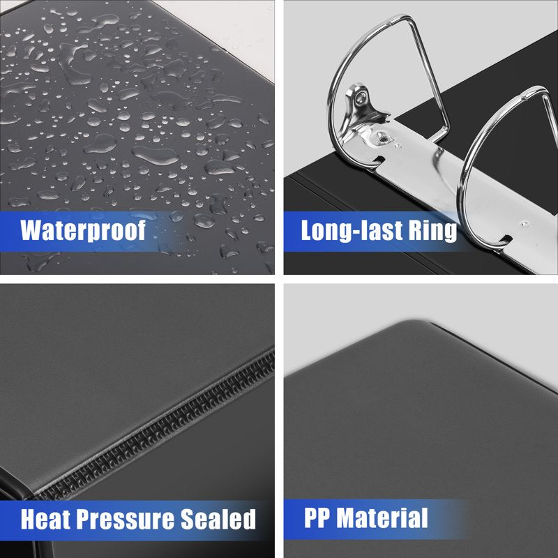 Heavy-Duty 4-Inch 3-Ring Binder Set - Water-Resistant, 835 Sheet Capacity, Black
