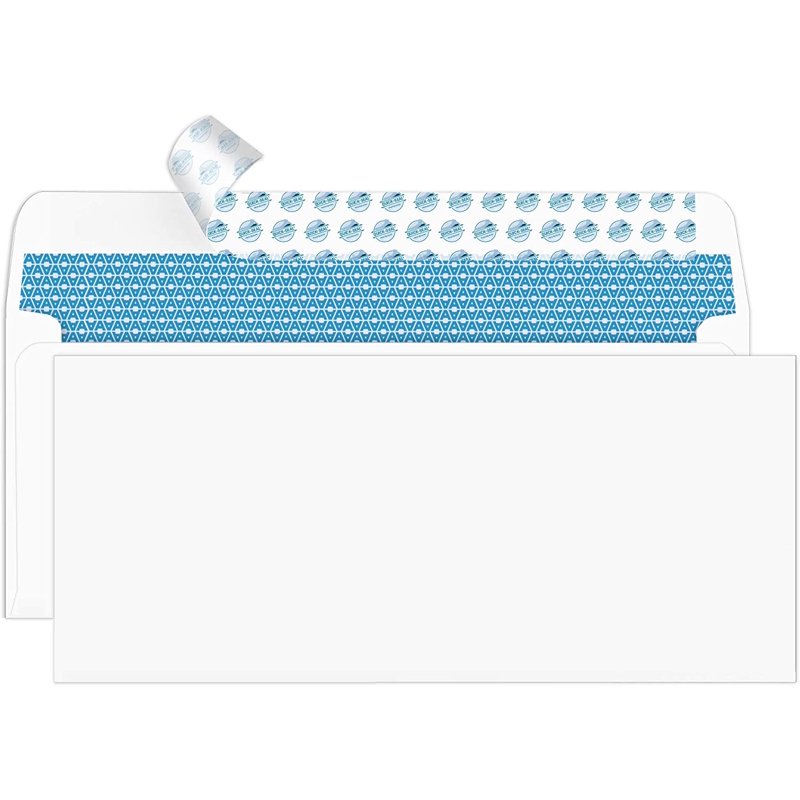 Security Self-Seal Envelopes with Premium Tinted Pattern, Windowless Design - 4 1/8 x 9 1/2 Inches, White, 24 lb - Pack of 250/500/1000
