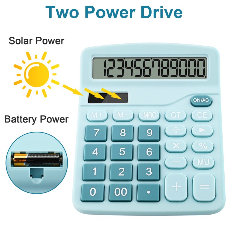 12-Digit Solar Dual Power Desktop Calculator for Office & Business