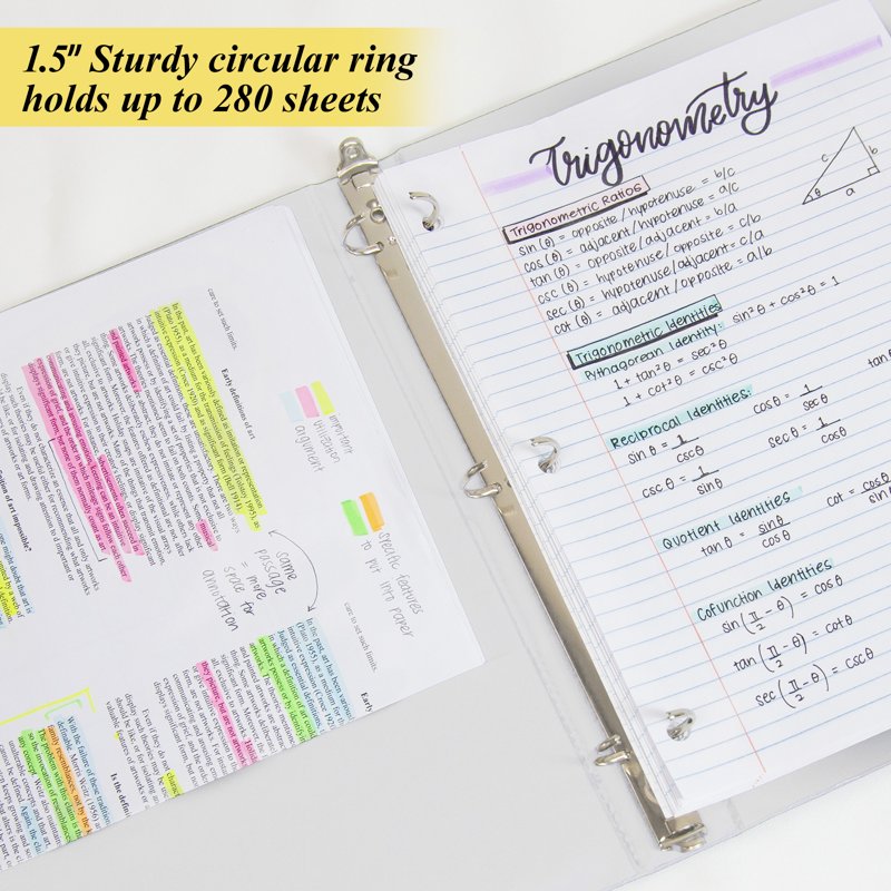 3-Ring Binder with Round Rings and Inside Pockets - 1.5 Inch Office & School Organizer
