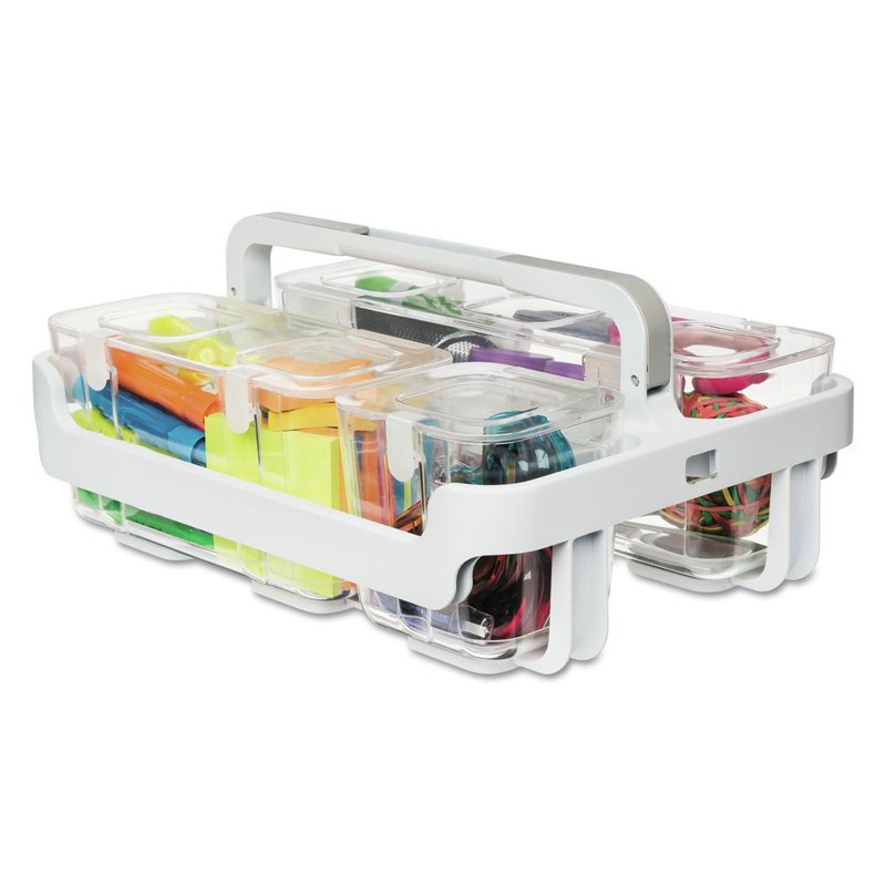 Stackable Caddy Organizer with Removable Plastic Bins - White, 14" x 10.5"