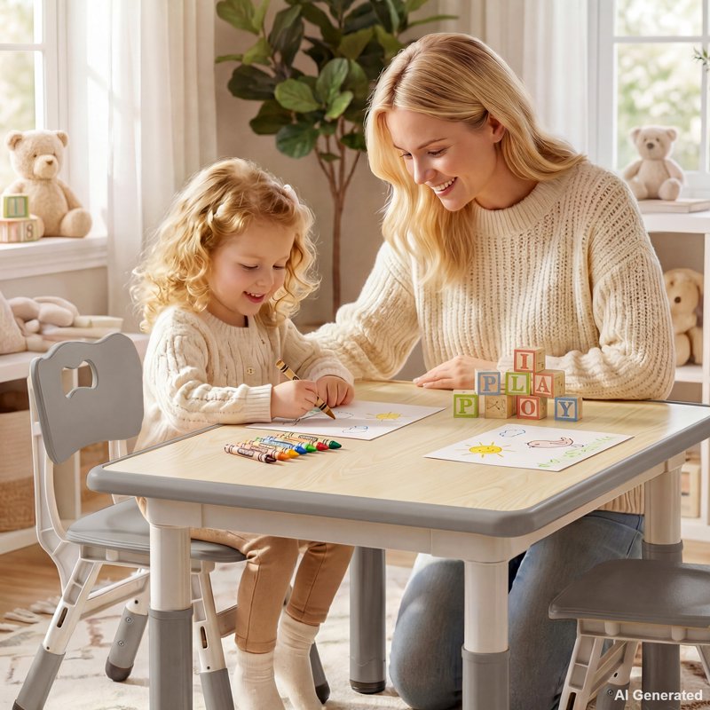 Kids Adjustable Table and Chair Set for Toddler Activities - Gray