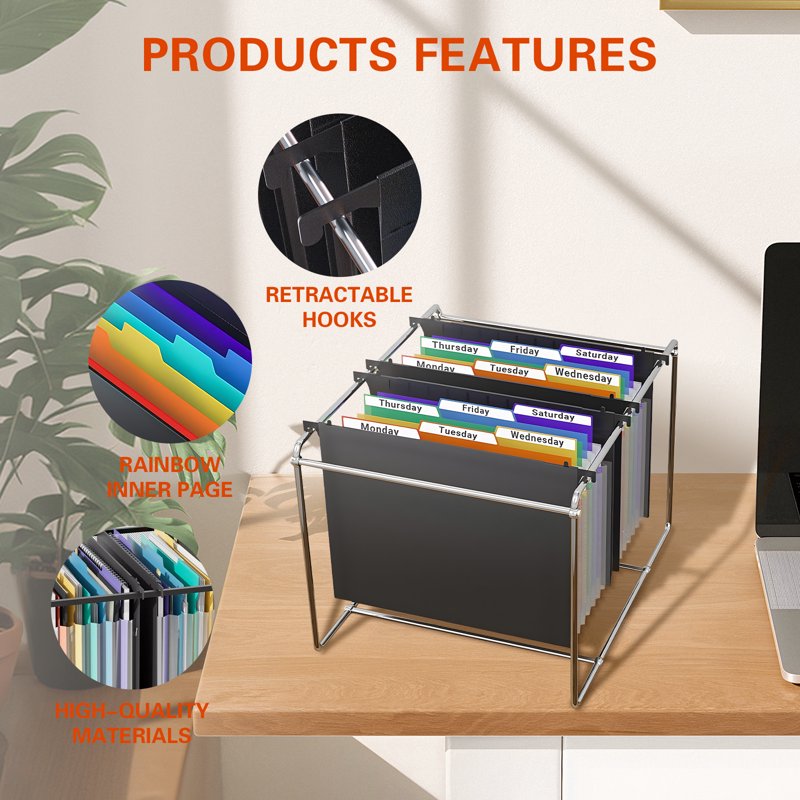 3 Pack Expanding Hanging File Folders for Office & Home Organization - Multi-Color Tabs, Large Capacity