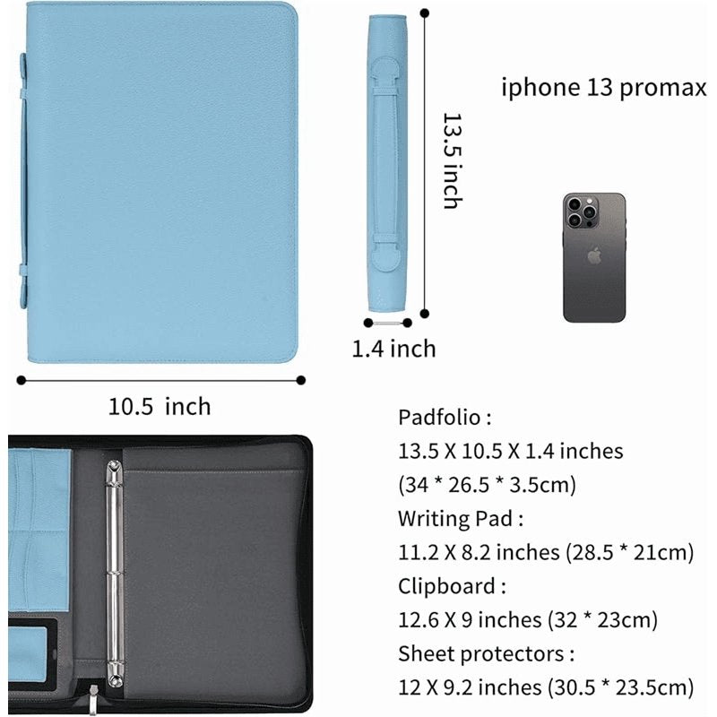 Travel Zippered Portfolio with Removable 3-Ring Binder A4 Document Organizer
