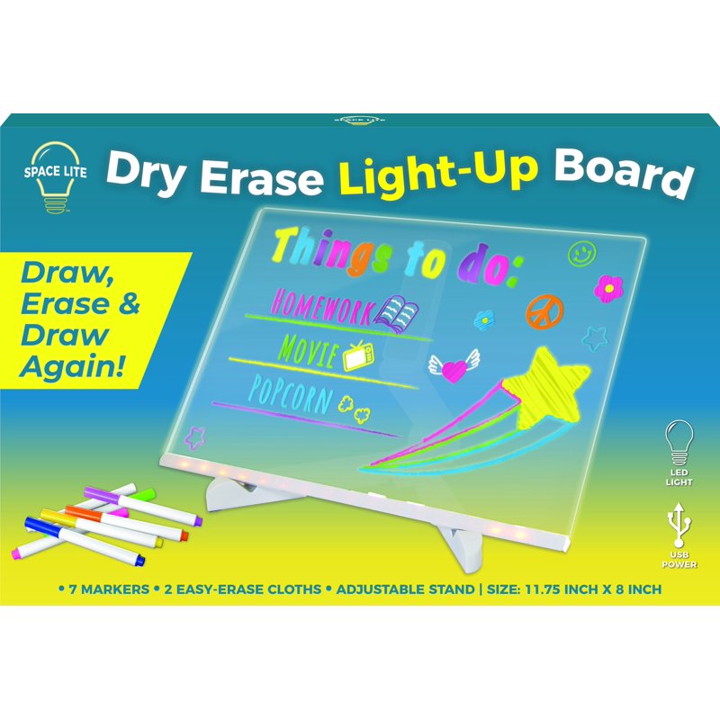 12 Inch Neon Glow LED Light-Up Message Board with Stand and 7 Color Markers