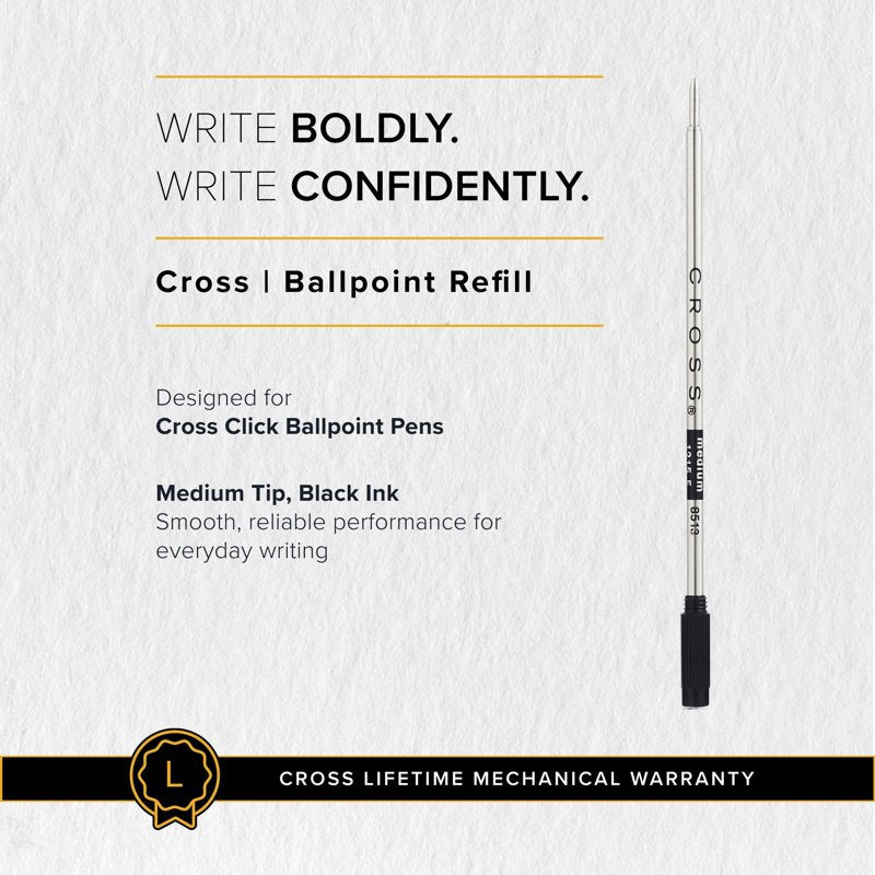 Ballpoint Pen Refill Black Medium Point for Cross Standard Pens