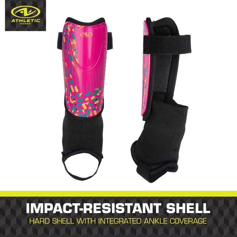 Athletic Works XS Kids Soccer Shin Guards - Pink/Black, PP Shell, Adjustable