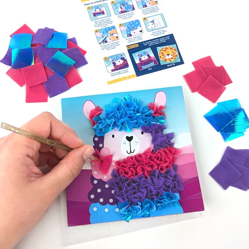 Kids Fabric Poke Art Craft Kit with 2 Designs - Lion & Llama, Unisex Child