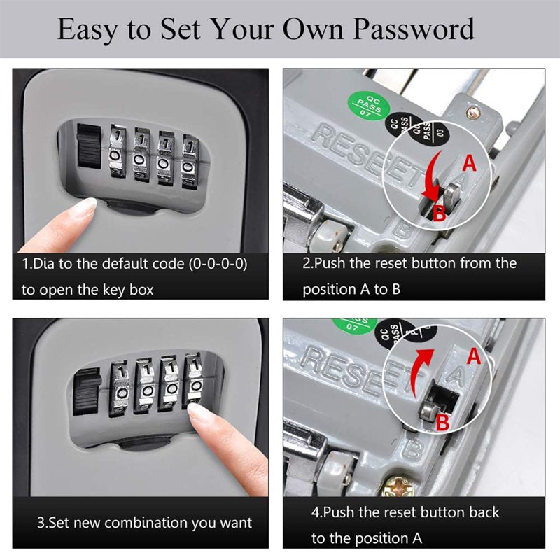 Waterproof Portable 4-Digit Combination Key Lock Box with Removable Shackle for Home & Outdoor Security