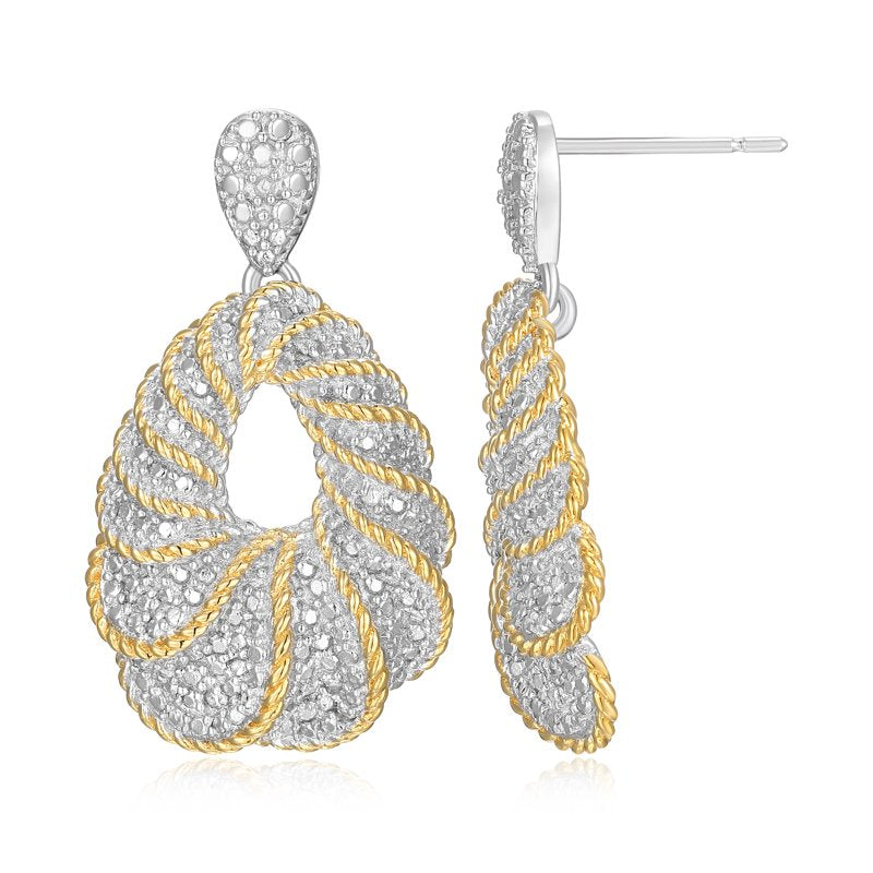 Forever Facets Diamond Accent Drop Earrings in Two-Tone Gold and Rhodium