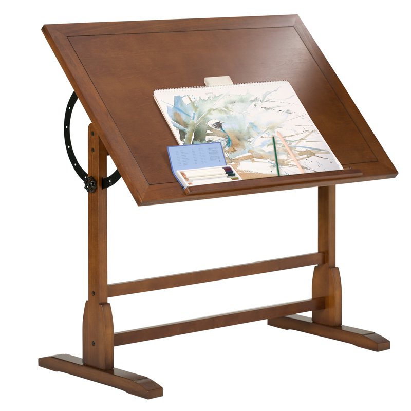 Adjustable Wood Drafting Table 42 Inch Rustic Oak Art & Drawing Desk