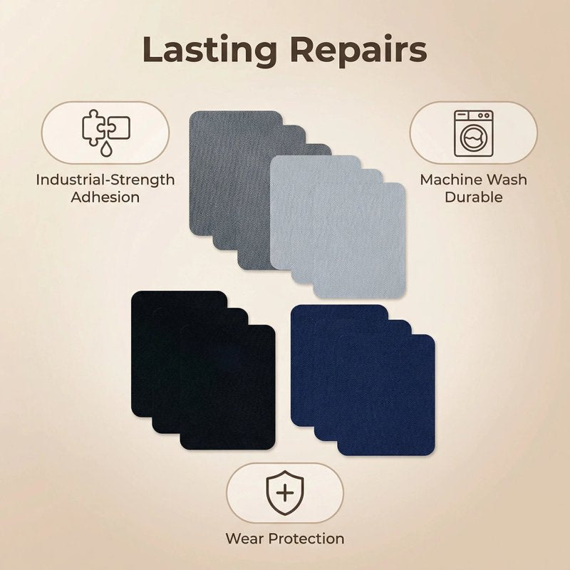 Iron-On Fabric Repair Patches 12-Pack - Waterproof Denim & Clothing Mends