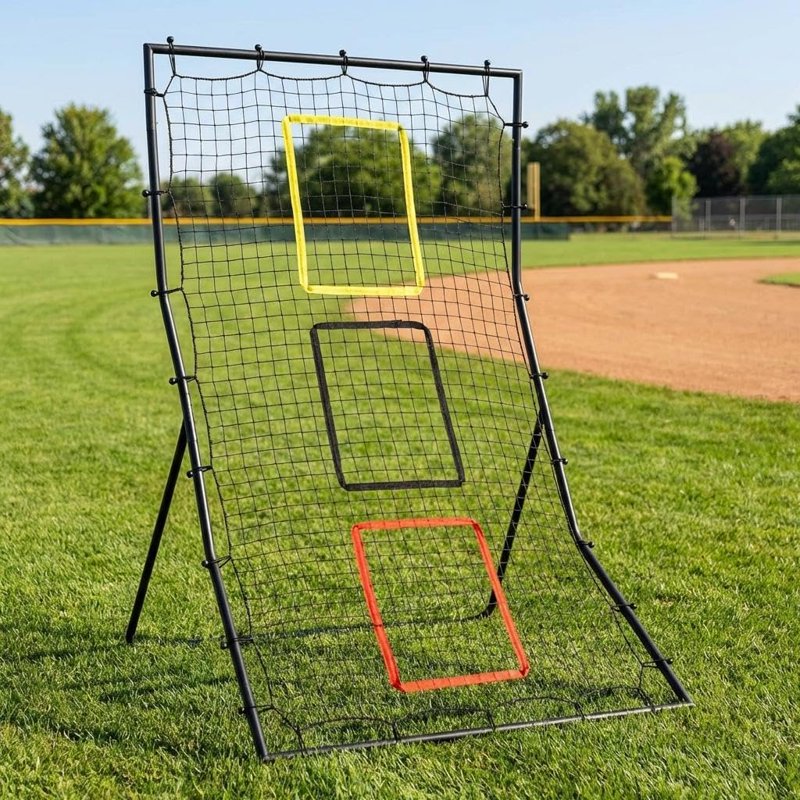 6x4 ft Baseball & Softball Rebounder Net with 3 Target Zones - Pitching and Fielding Practice Equipment
