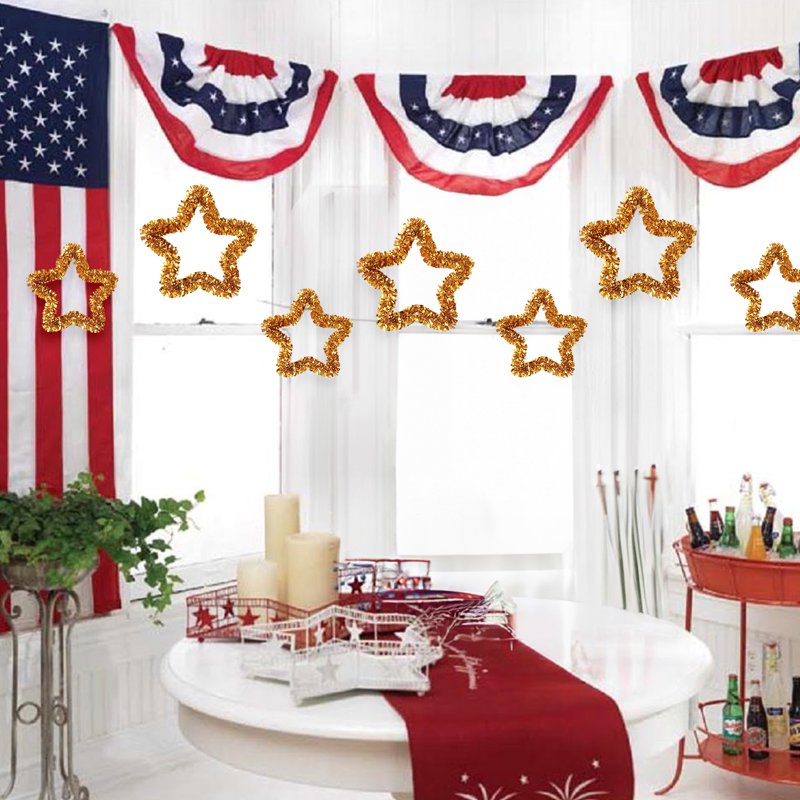 Patriotic Star Tinsel Wreath for 4th of July Independence Day Wall & Door Decor