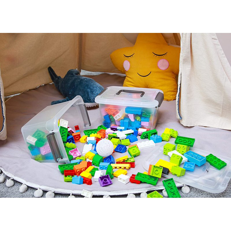 Stackable Storage Bins with Lids & Handles, 5.3 Qt. - 4 Pack Clear Organizers for Kids and Home