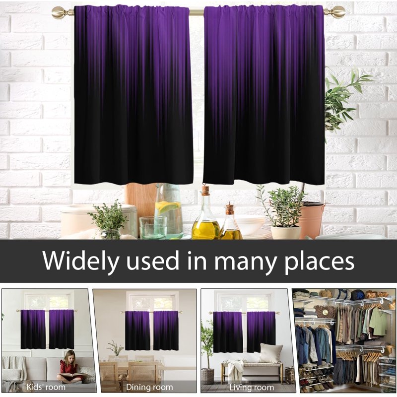 Ombre Kitchen & Bathroom Window Curtain Tiers - 2 Panels, Rod Pocket, Small Size