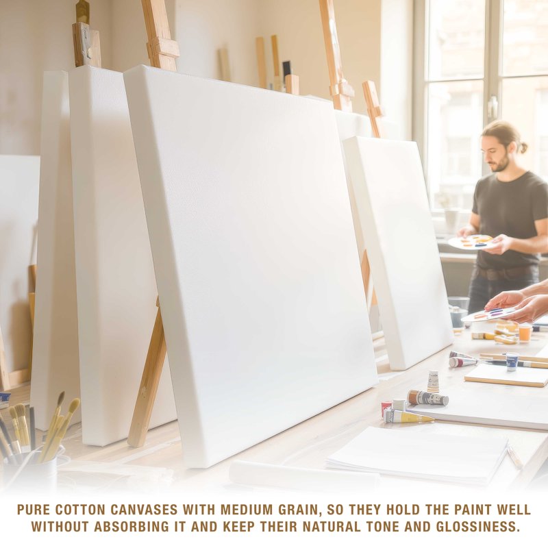 6-Pack Heavy-Weight 10x10 Inch Stretched Canvas for Painting - Triple Primed Cotton Art Supplies