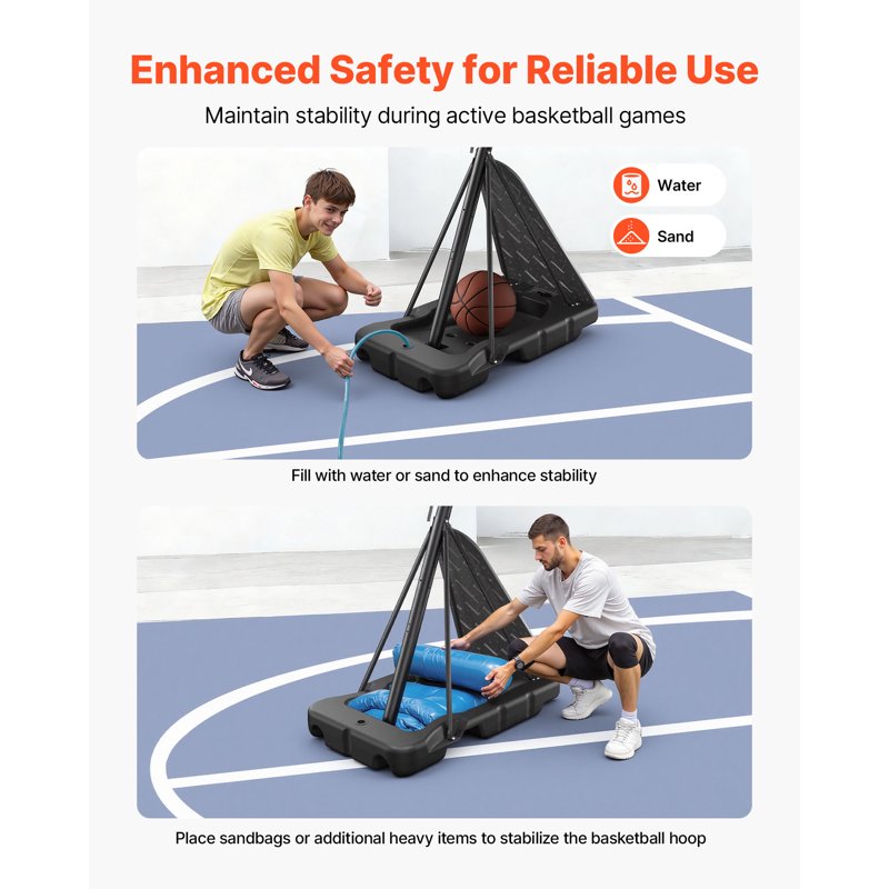 Portable Basketball Hoop System with Adjustable Height and Shatterproof Backboard for Indoor & Outdoor Play