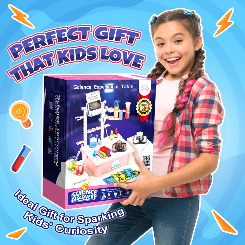 Kids Science Experiment Kit with 68 Chemistry Activities - STEM Learning & Volcano Models