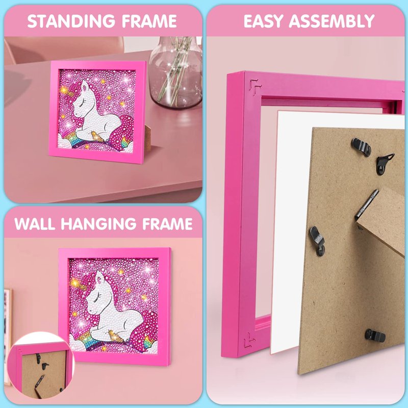 Kids Diamond Painting Kit Unicorn with Wooden Frame - Arts & Crafts Activity for Ages 6-12