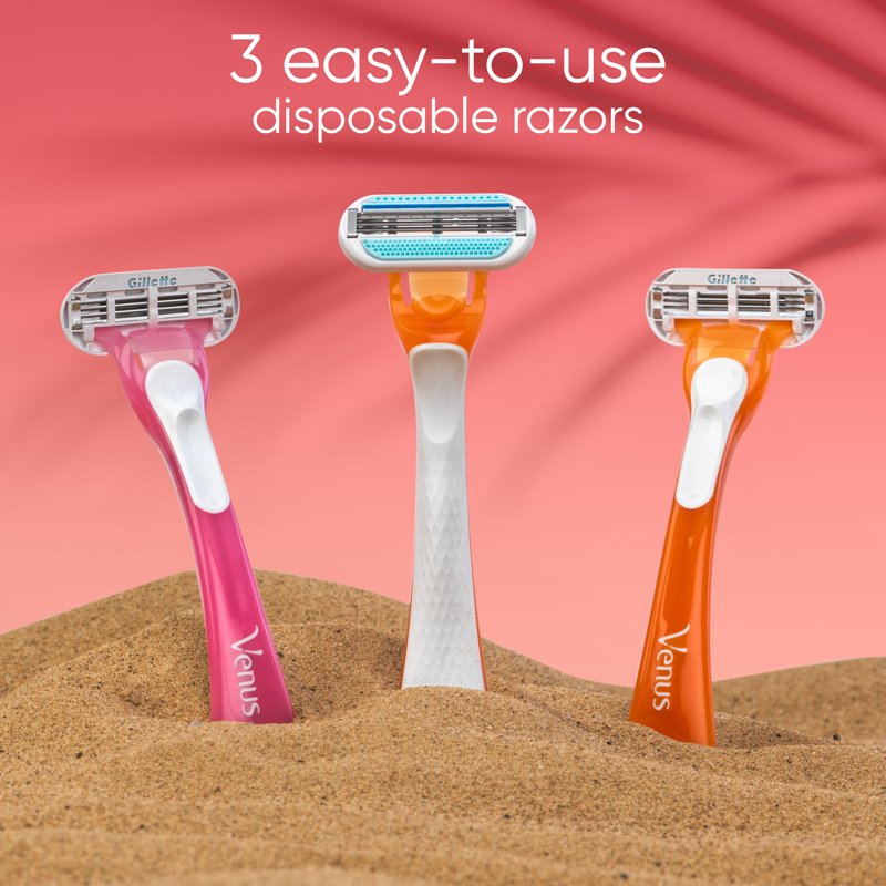 Disposable Women's Razors Set - Sensitive Skin, 3 Blades, Miami Sunset Handle