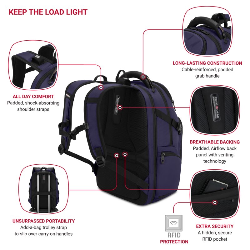Laptop Backpack with Padded Compartments for Travel & School — Multiple Colors