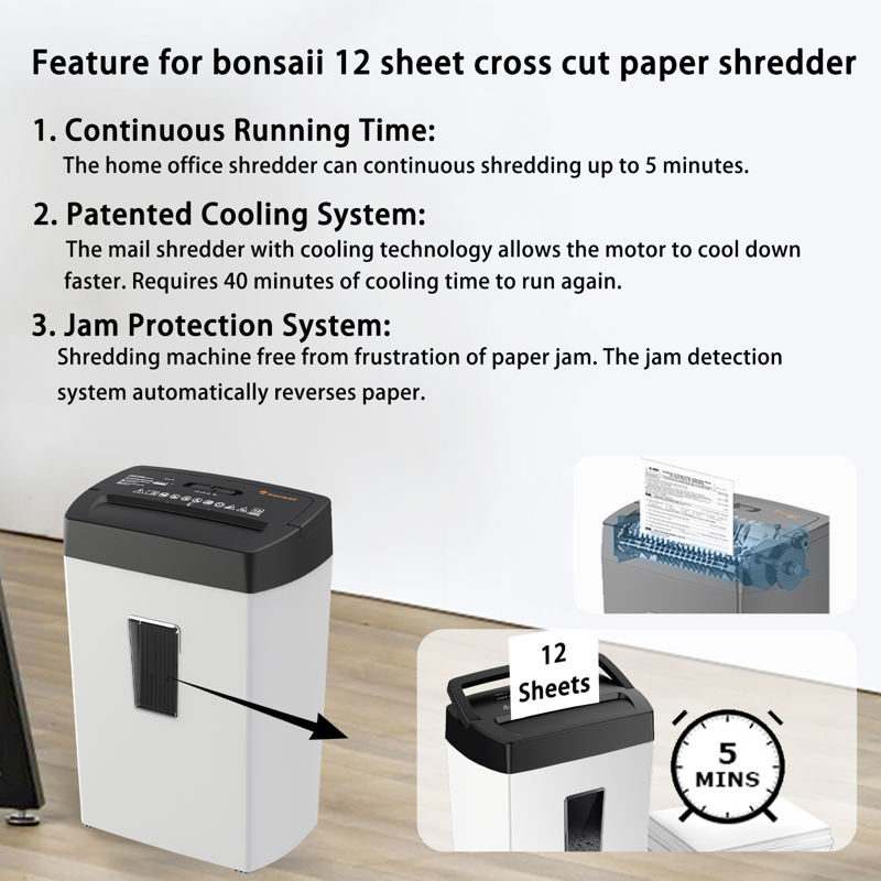 Heavy-Duty Cross-Cut Paper Shredder 12 Sheets Security Level P-4 with 5.5-Gallon Bin