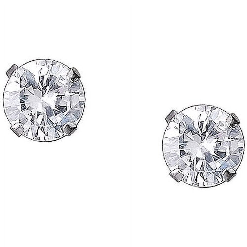 Women's 10K White Gold 5mm CZ Stud Earrings - Classic Diamond Look