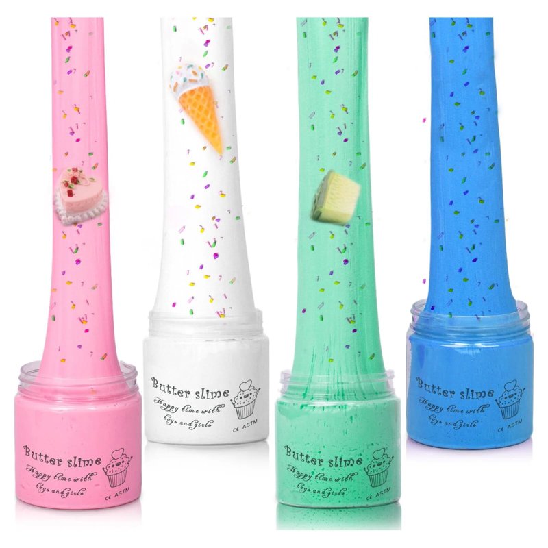 Kids Slime Kit with 4 Soft Non-Sticky Butter & Cloud Slimes - Party Favors & Gift Set