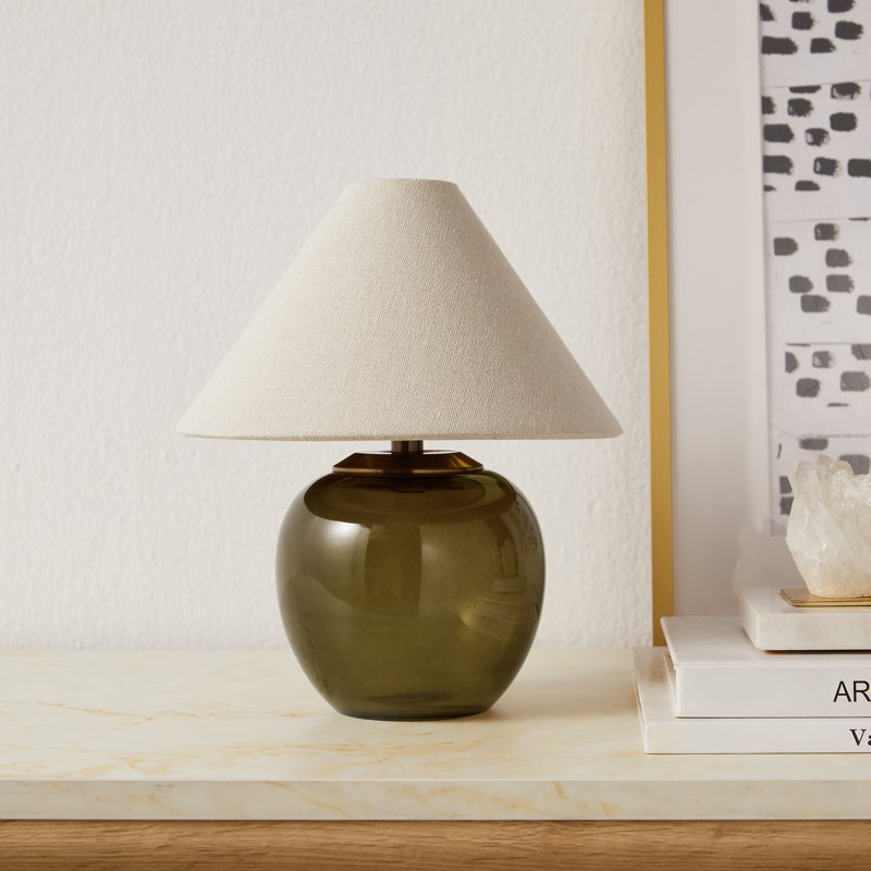 Rechargeable LED Table Lamp with Dimmable Touch Sensor - Green Glass Base