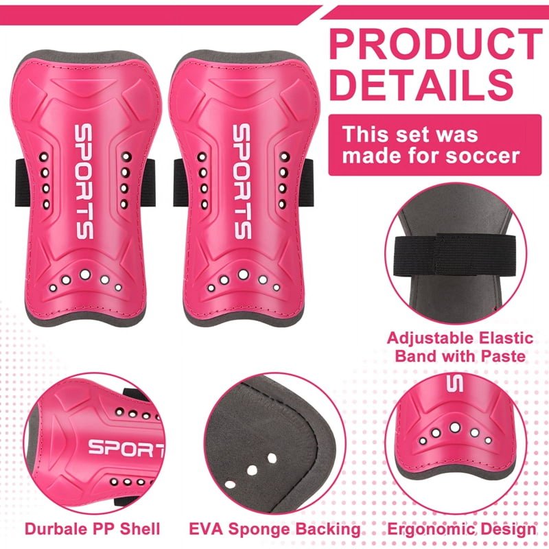 Shin Guards for Kids – 2 Pairs Soccer Protective Gear with Socks, Pink & Rose Variation