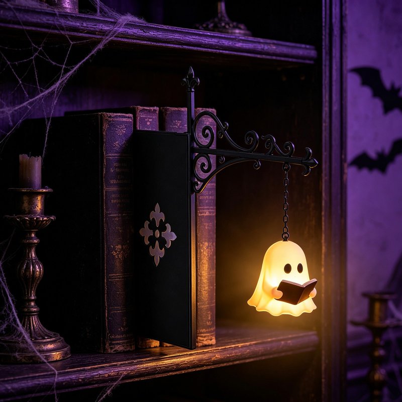 Ghost Library Decorative Bookshelf Lighting - 9.3 Inch Reading Ghost Shelf Insert (Variation: Ghost Lamp-12-Bookshelf)