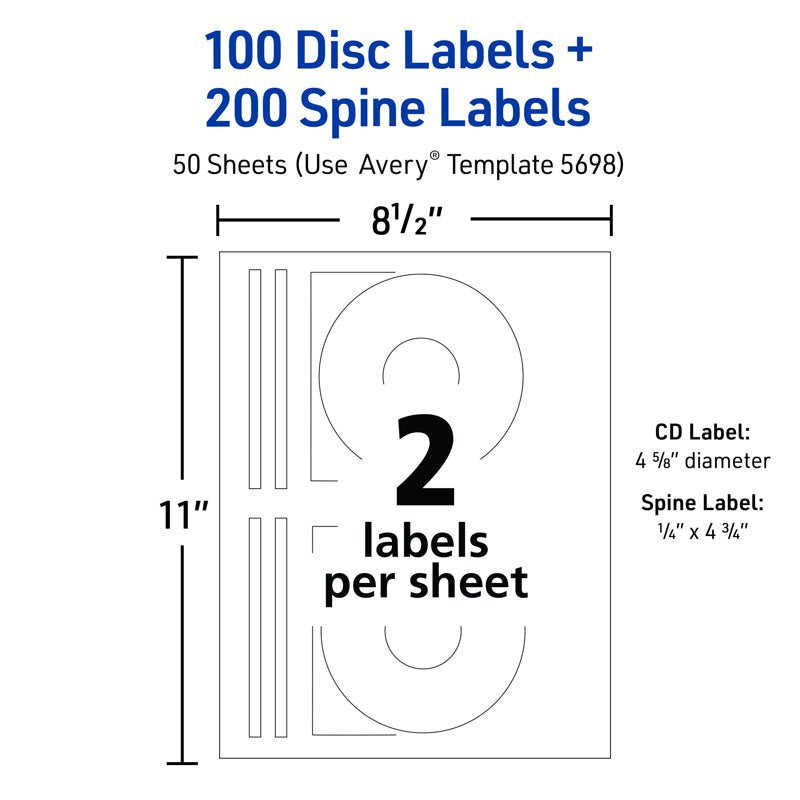 Printable CD Labels & Spine Labels Pack - Permanent White Labels for Discs & Cases
