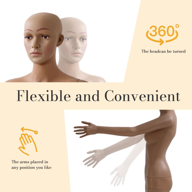 Full Body Female Mannequin with Adjustable Rotating Head and Arms - 69 Inch Dress Form for Fashion Display