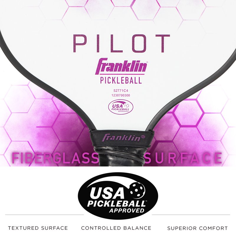 Pilot Pickleball Paddle with Polypropylene Core - Franklin Sports USAPA Approved, Lightweight 7.7-8.2 oz, White/Purple