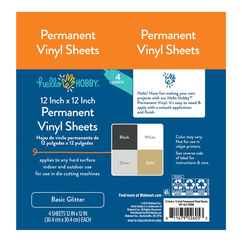 Glitter Craft Vinyl Sheets 12x12 Inch - Permanent, Durable, Indoor & Outdoor Use