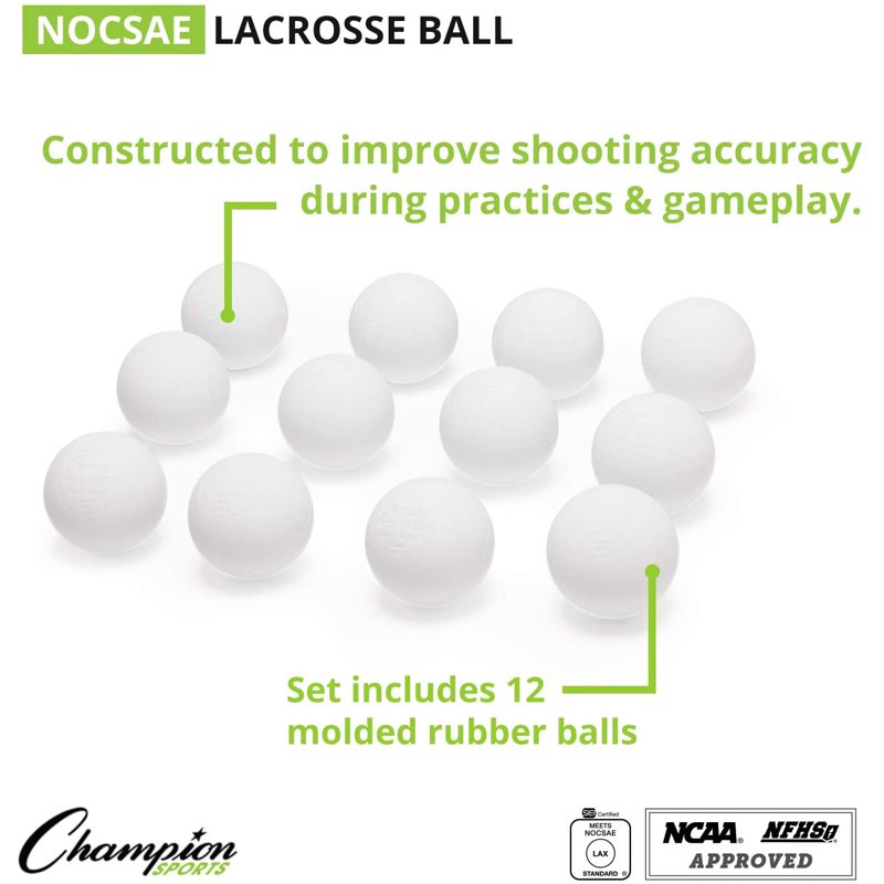 Official Size Rubber Lacrosse Balls - 12 Pack White, High Performance