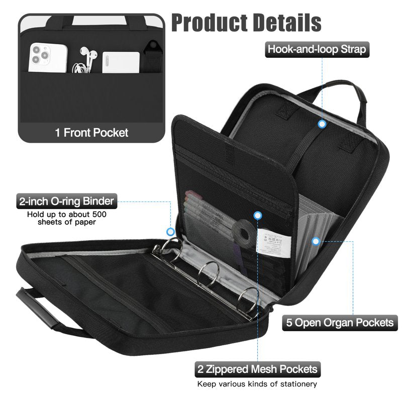 2 Inch Zipper Binder with 3 Ring Capacity for 500 Sheets - Multi-Pocket Office Organizer